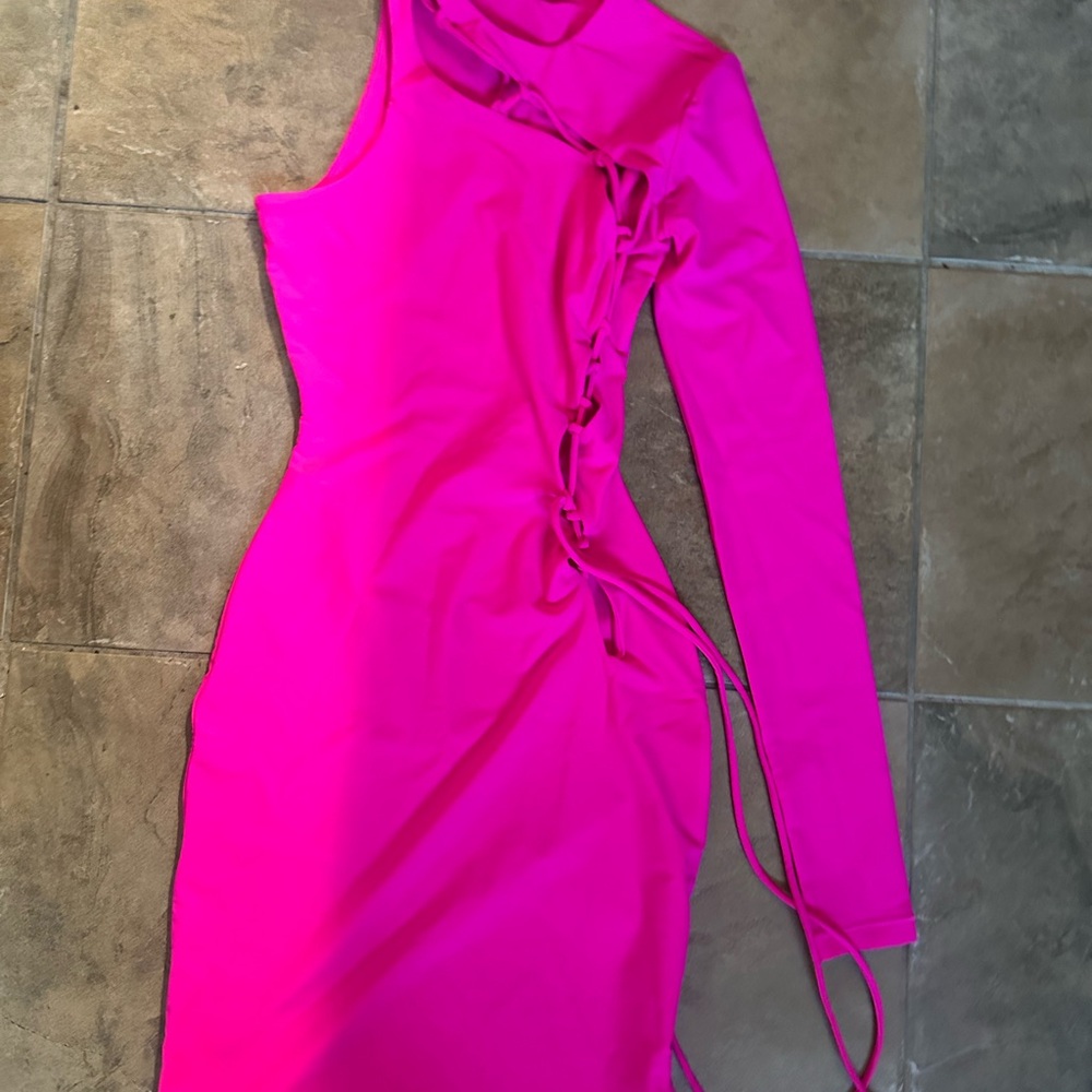 Skims lace up bodycon dress in Fuchsia size XS, brand new with tags - Picture 4 of 6